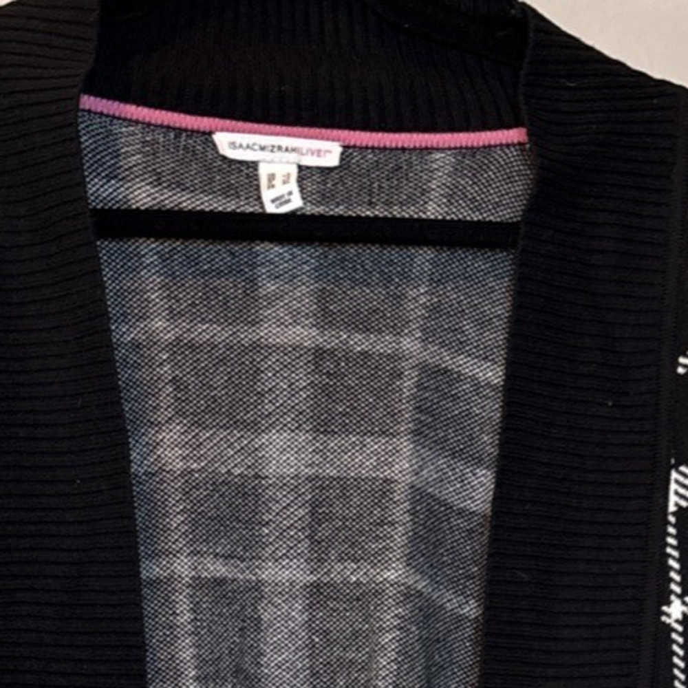 Isaac Mizrahi Live Black and White Plaid Open Long Sleeve Sweater Cardigan L - Picture 2 of 10